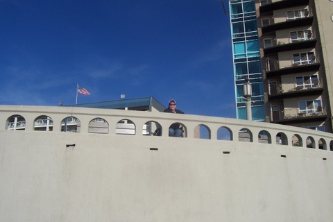 TJ has to stay up topside as I cavort down in the sand...no wheelchair access, and the sand is too loose.