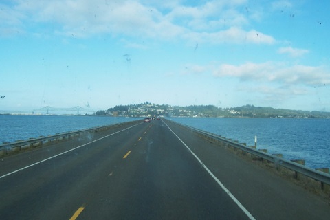 Crossing the bay. Astoria is basically on and below that hill up ahead.