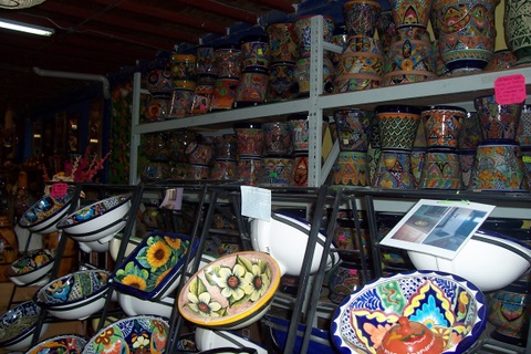 Some of the brightly colored ceramics available.