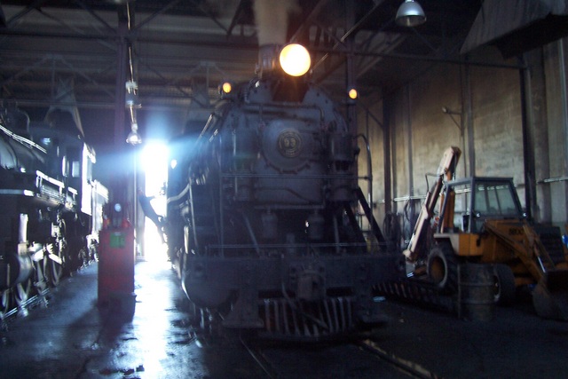 A train pulls in.